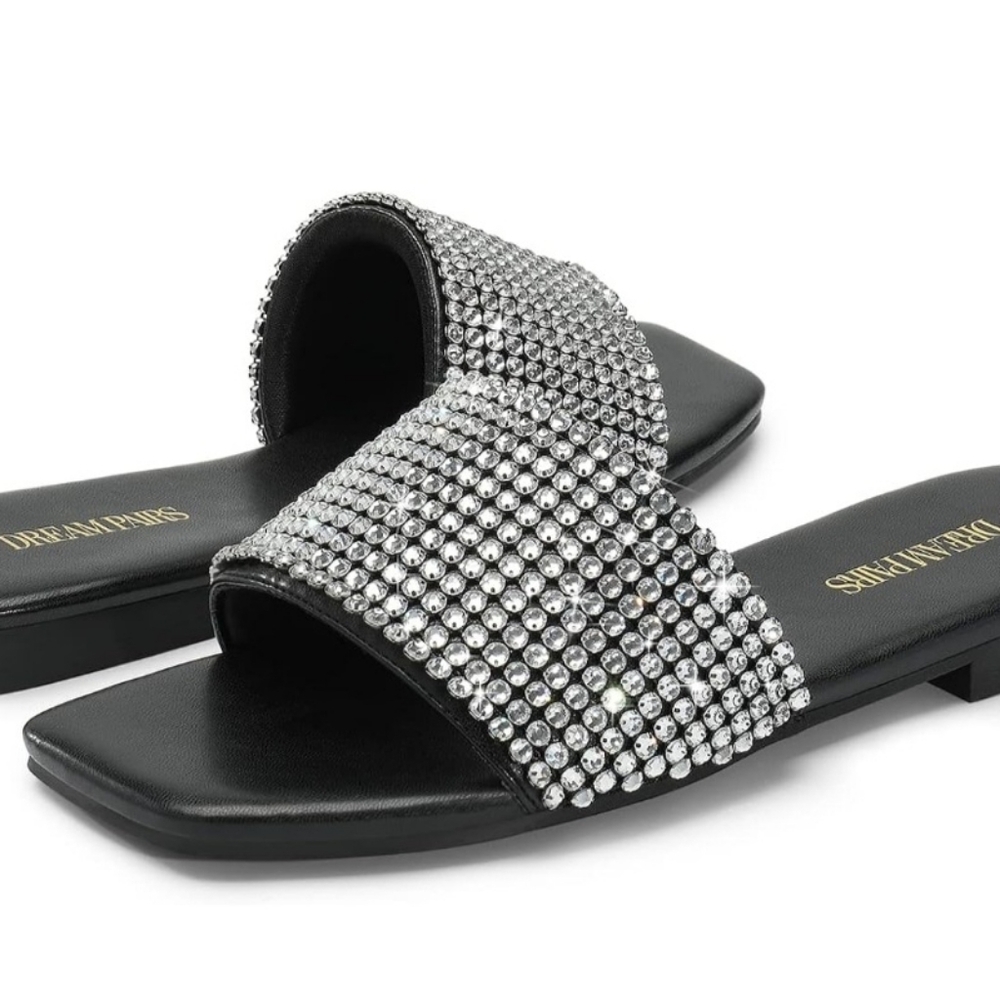 DREAM PAIRS Rhinestone Slip-on Square Open Toe Slides - Picture 5 of 5